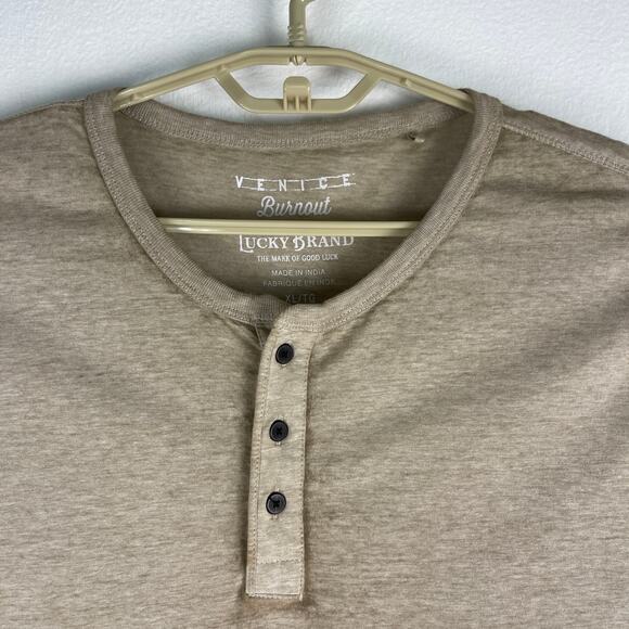 Lucky Brand Venice Burnout Cream Beige Tan Long Sleeve Henley T Shirt Men's XL - Picture 4 of 9